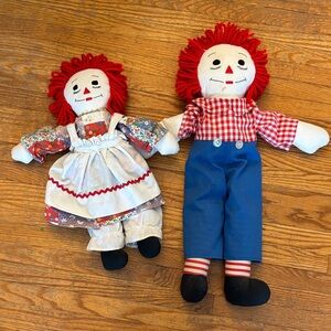 Vintage Set of Raggedy Ann and Andy Dolls Handmade Plush